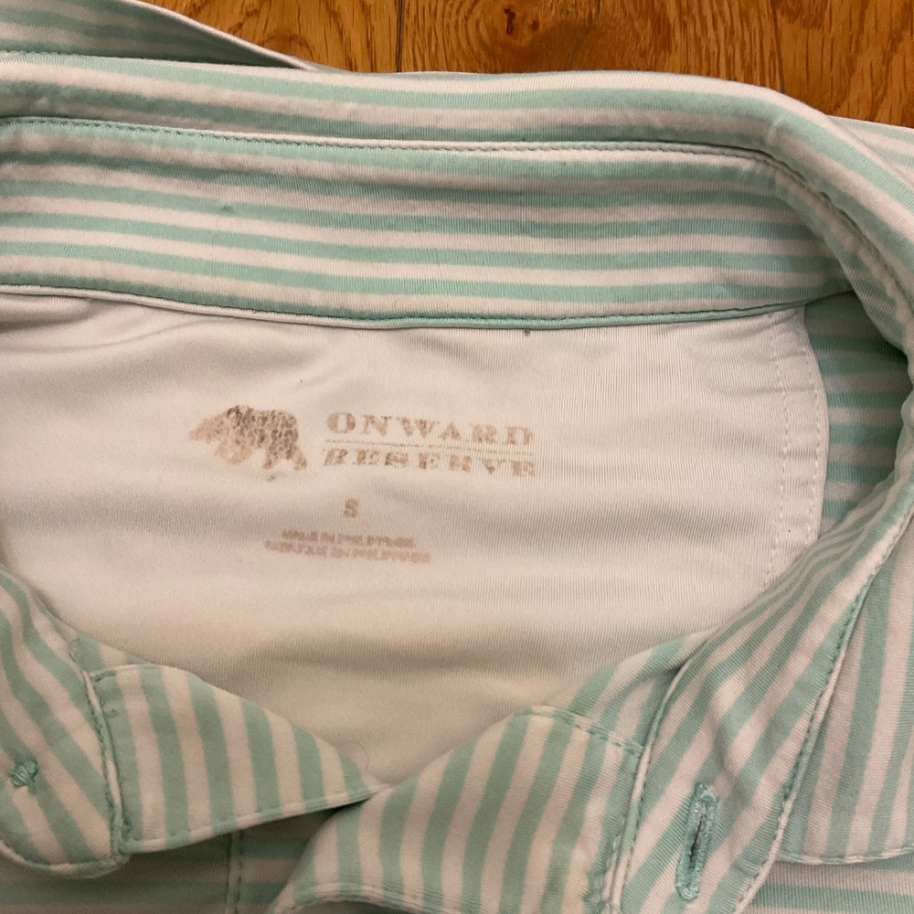 Men's Onward Reserve Green and White Stripe Polo Shirt, Size S - Picture 6 of 6
